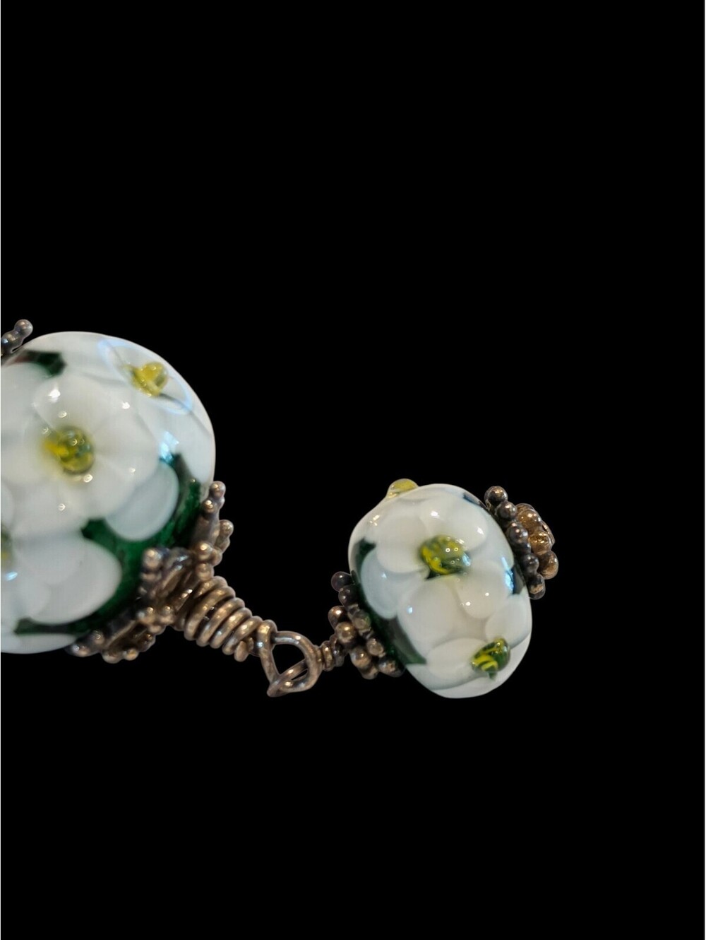 Artisan Lampwork Glass Focal Charm 22mm Murrini Millefiori Sterling Silver .925